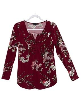 a.Jesdani Floral Blouse Whimsigoth Feminine Romantic Burgundy Long Sleeve Size M
